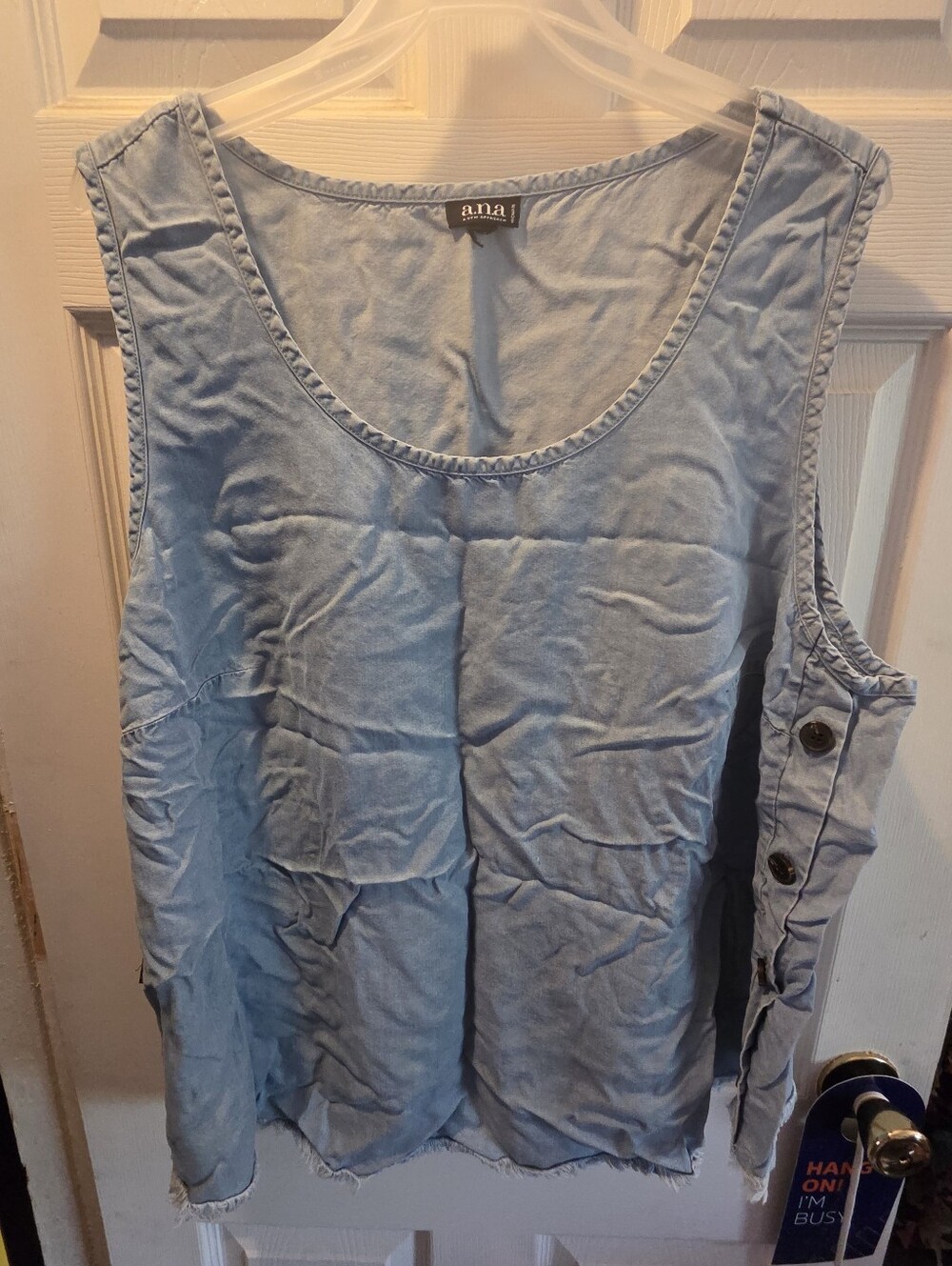 a.n.a Light Blue Denim-Style Sleeveless Tank with Side Button Detail
